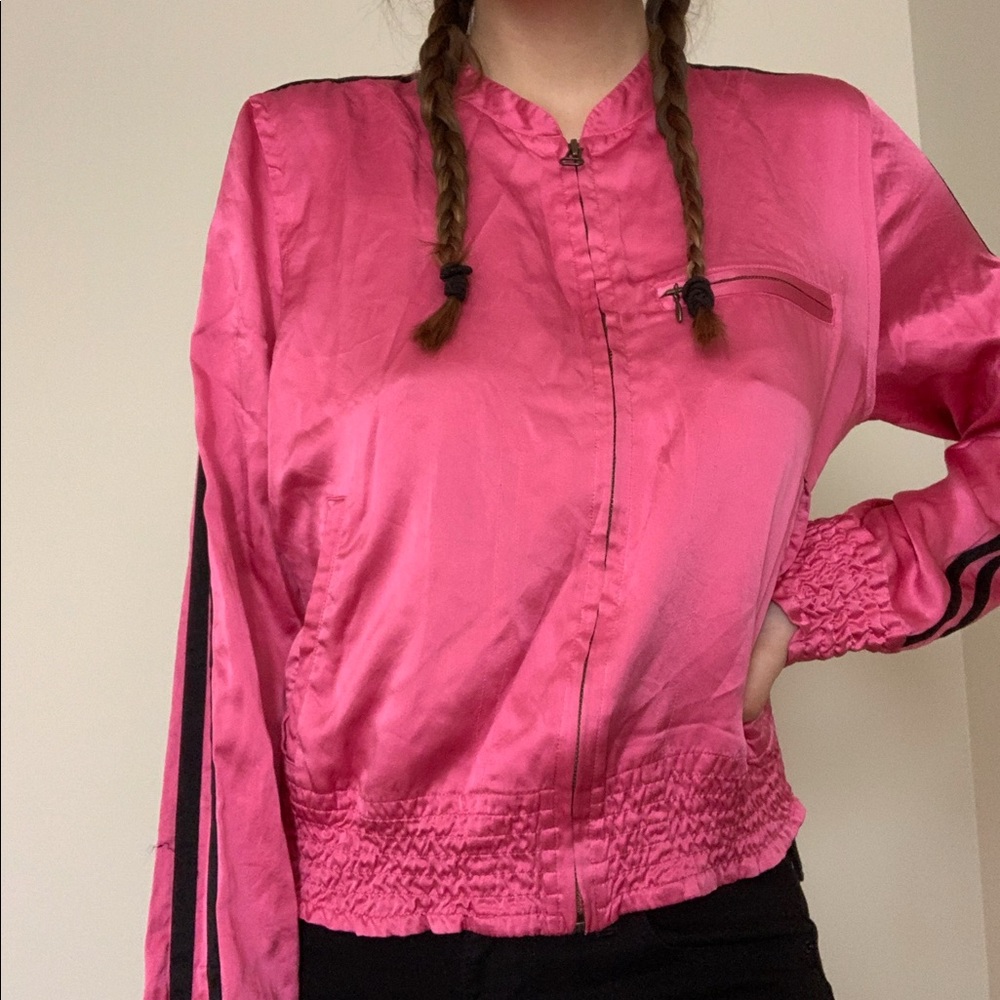 Pink Silk Zip Up Track Jacket